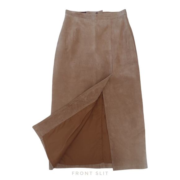 MARGARET GODFREY Vintage Suede Maxi Skirt Size 8 Tan High Waisted Fall Winter - Picture 2 of 12